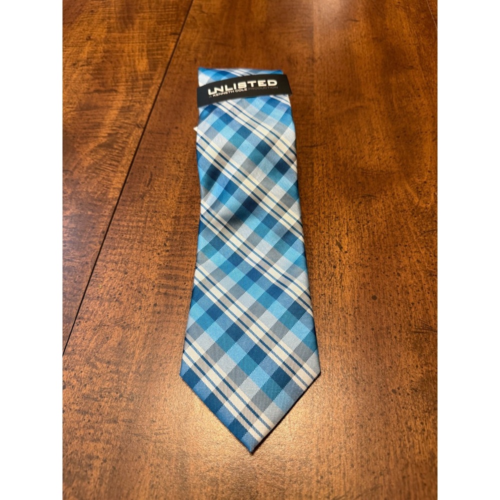 NEW Unlisted by Kenneth Cole Men's Teal Blue Plaid Tie NWT Polyester Necktie